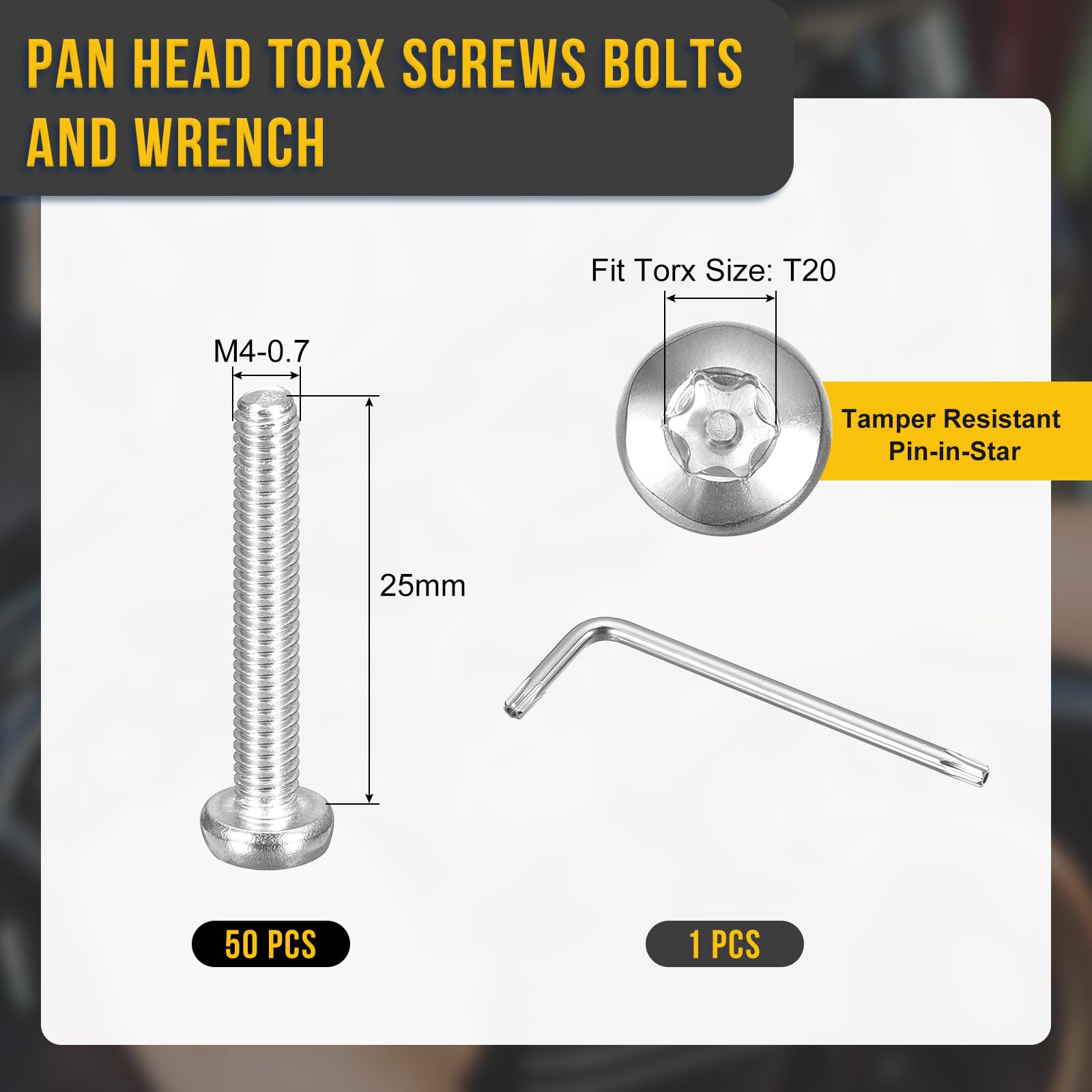DTGN M4x25mm Pan Head Torx Security Screws, 50Pack, Good for Machinery - Image 2
