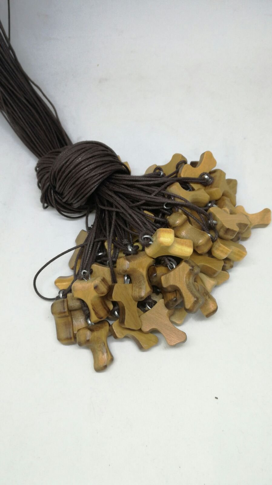 Set 50 Tau Collana Croce San Francesco di Assisi Legno ulivo/olivo cm 2 Comunione Cresima