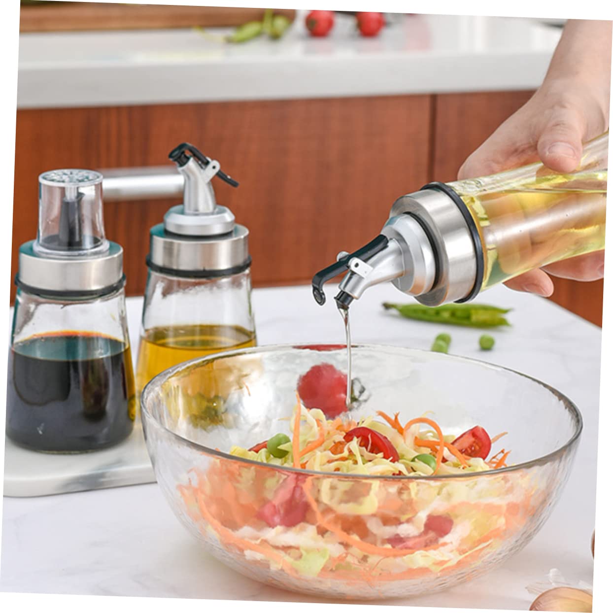 LABRIMP 3piezas Botella De Condimento Botella Transparente De Vidrio Para Aceite y Vinagre Dispensador De Salsa De Soja Para Cocina