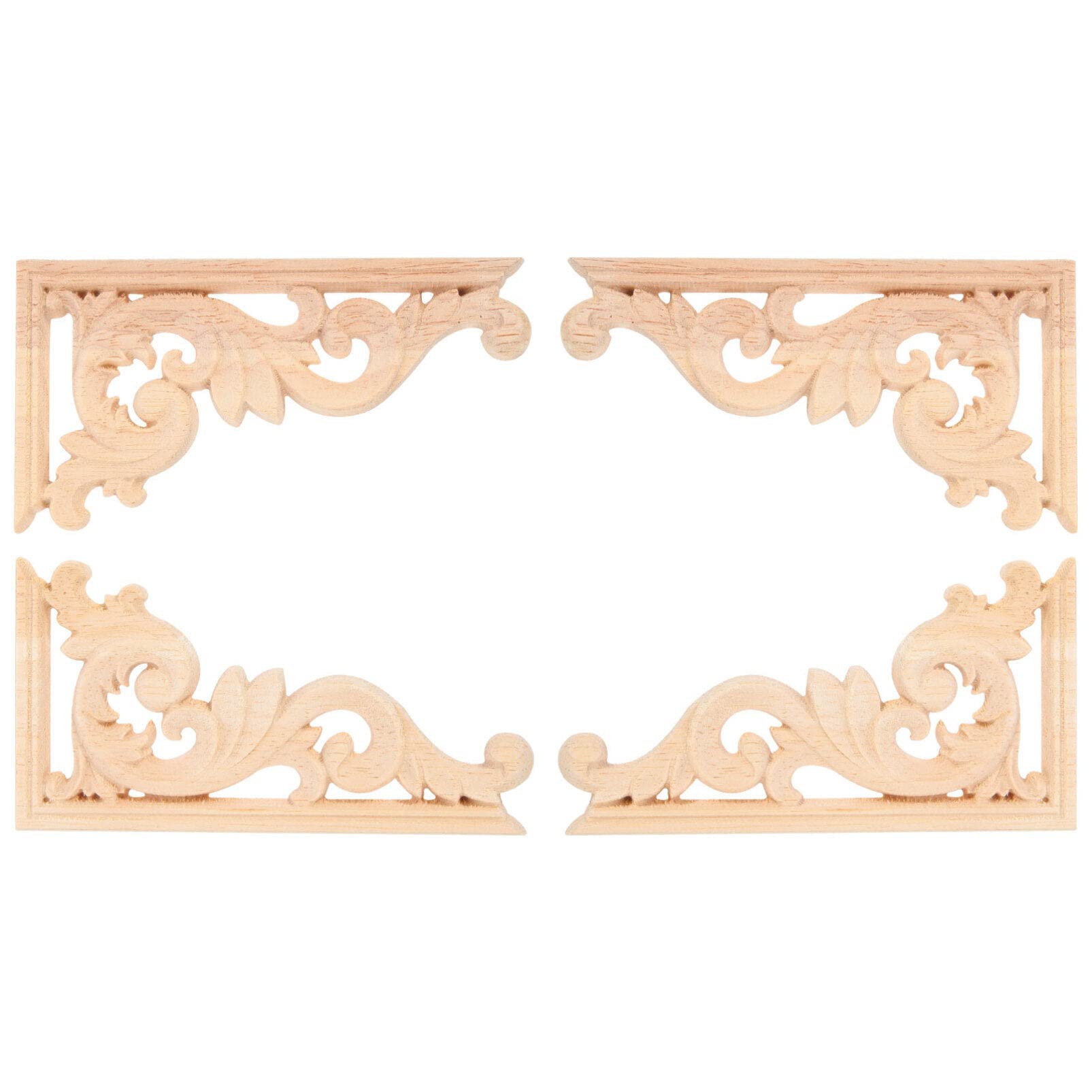 SUPVOX Tallado en madera Eslabón de la esquina Onlay Adornos de madera sin pintar Apliques Estilo europeo Puerta Gabinete Decoración 4 piezas (13 * 7cm)
