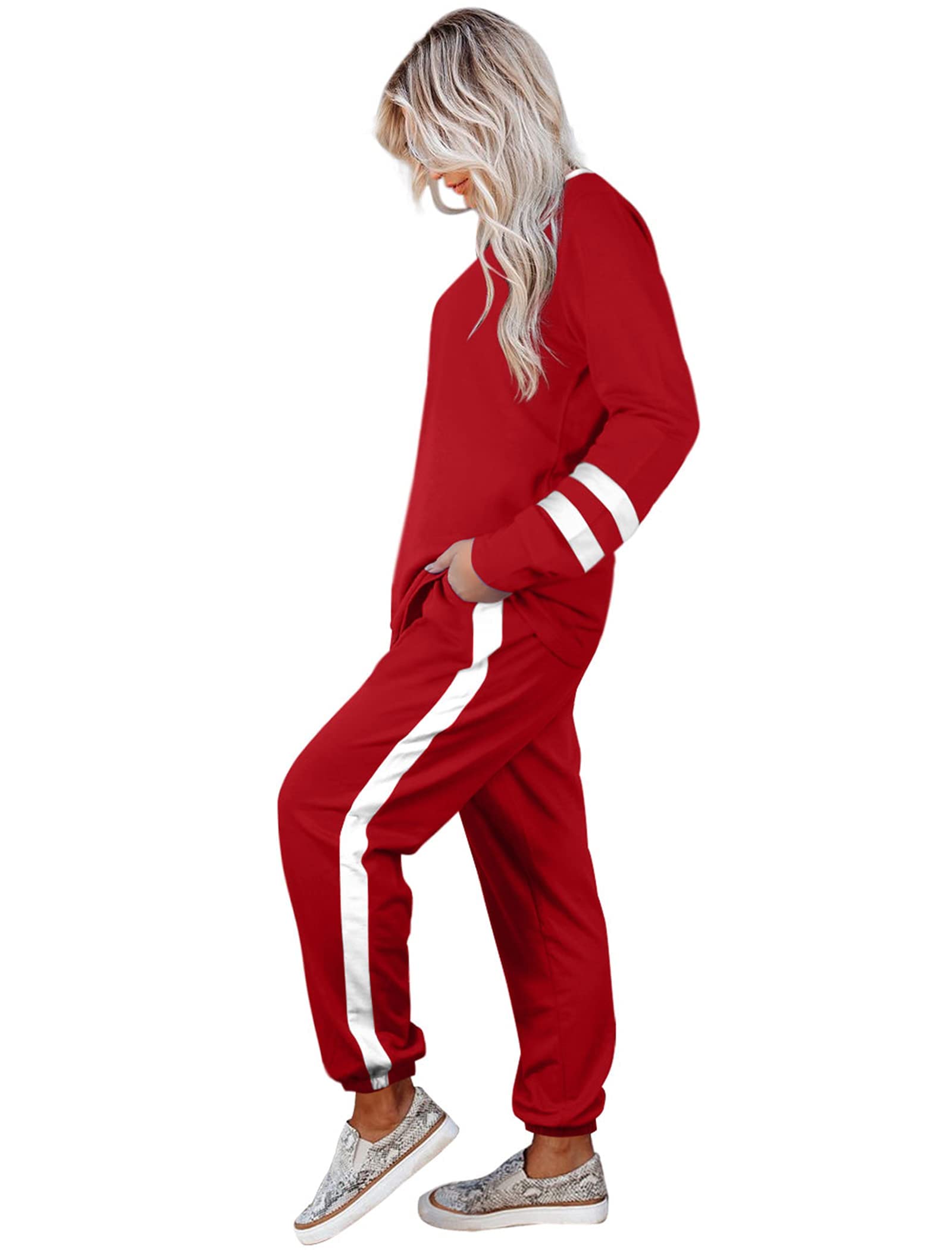 Desol Chándal para mujer de dos piezas, pantalones de chándal rojos con suéter, atuendo para el día de San Valentín, para deportes, casa y salir, color rojo, S