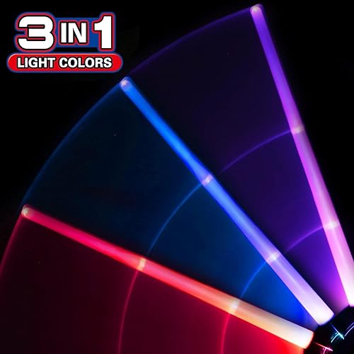 Miniatura 6 de Espada iluminada 2 en 1 LED (3 colores) Fx doble sable espada con sonido (sensible al movimiento) y mango expandible para guerreros y guerreros de