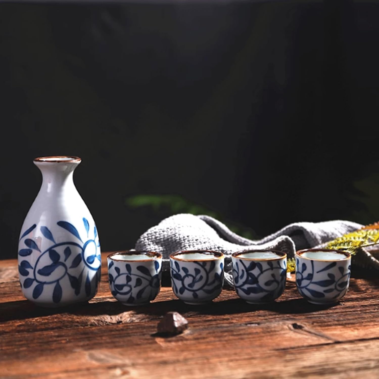 Ceramic Sake Pot Set Wineware with Bamboo Tray Izakaya Wineware Spirits White Wine Glass Ceramic Sake Set