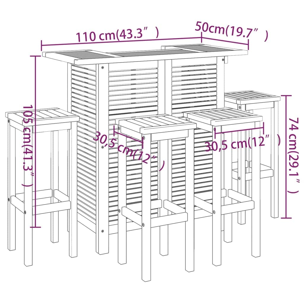 Ensemble de bar de jardin 5 pcs Bois d'acacia massif