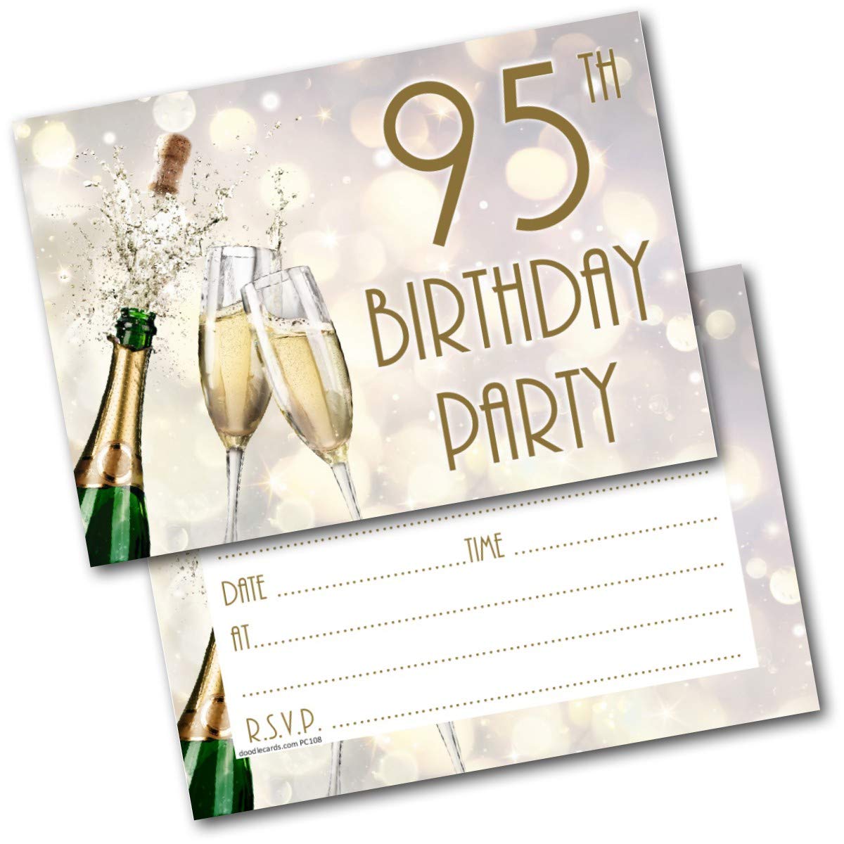 doodlecards 95th Birthday Party Invitations Age 95 Male Mens Female Womens Pack of 20 Invites and Envelopes. Printed in UK, Premium Quality & 100% Recyclable.