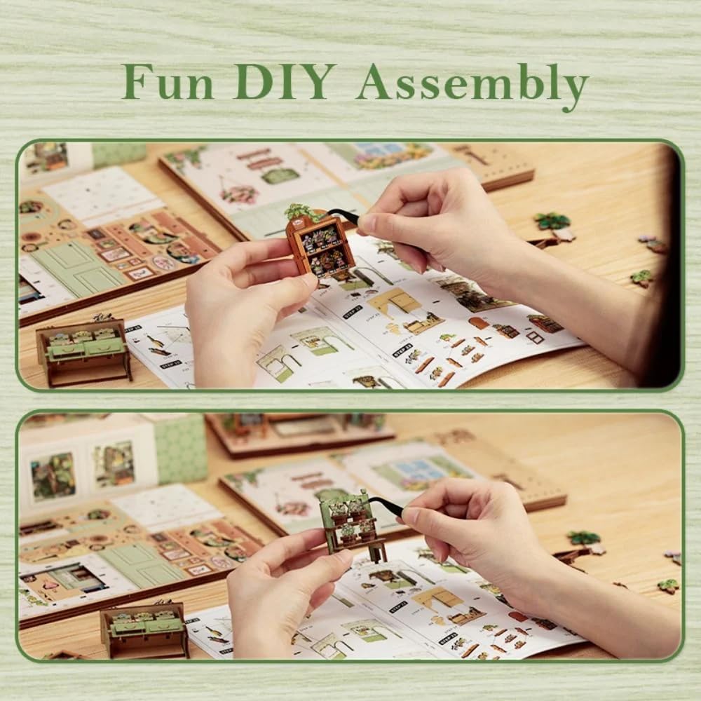 Figured'Art Book Nook Florist aus den Feldern – 3D-Modellbausatz aus Holz zum Bauen mit LED – Dekoration Bibliothek für Erwachsene – 199 Teile