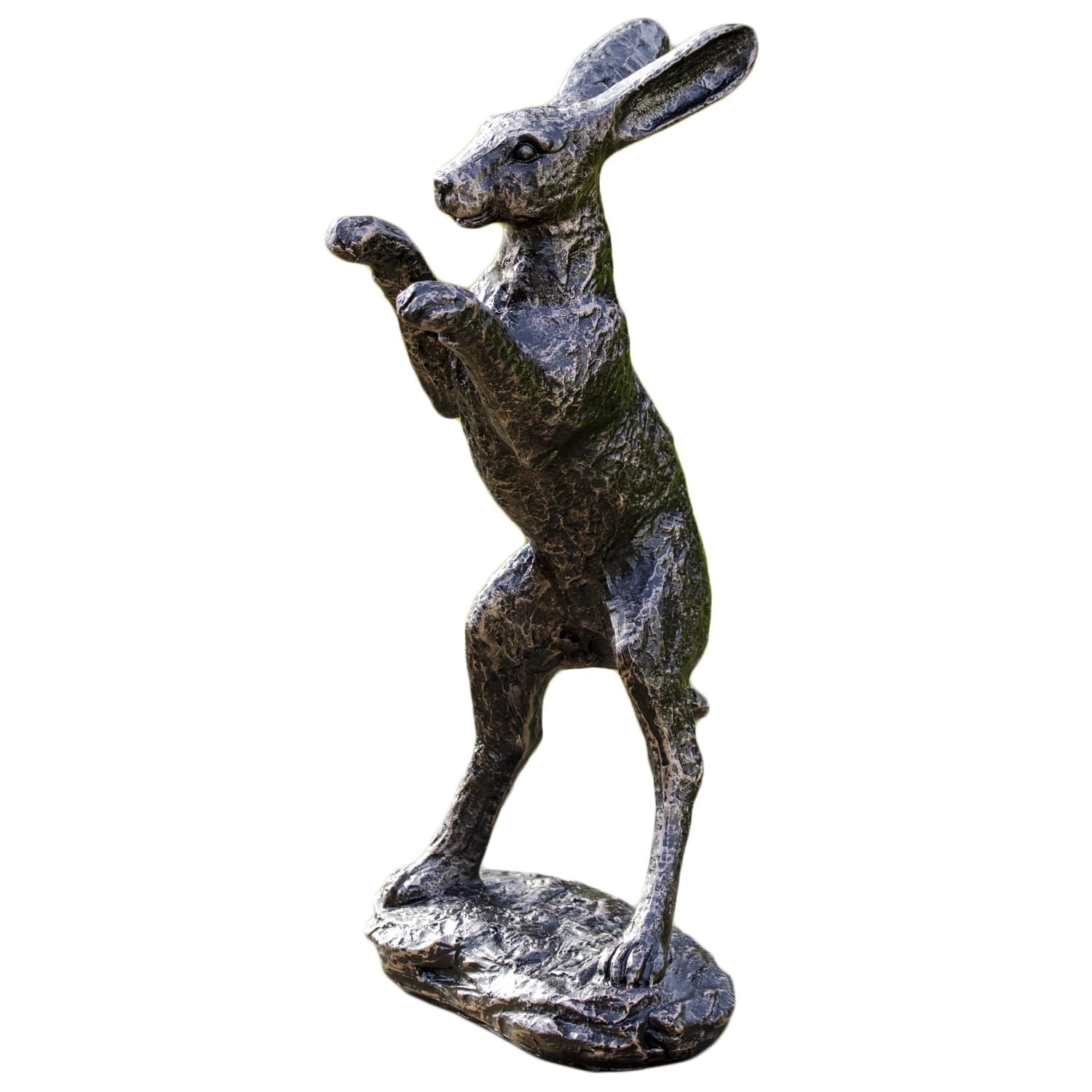 Darthome Black Bronze Bronze Boxing Hare Garden Ornament B, Resin Fighting Rabbit Statue, Weather Resistant Outdoor Patio Decoration, 38Cm Height