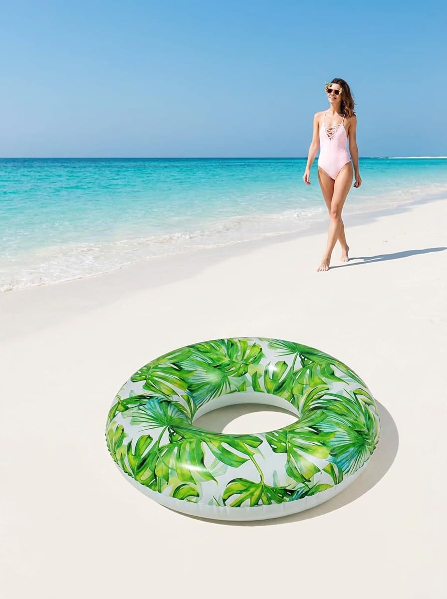 Tropical Leaf Inflatable Pool Float for Adults - 36 Inch Large Swim Ring, Durable PVC Summer Beach Water Lounge