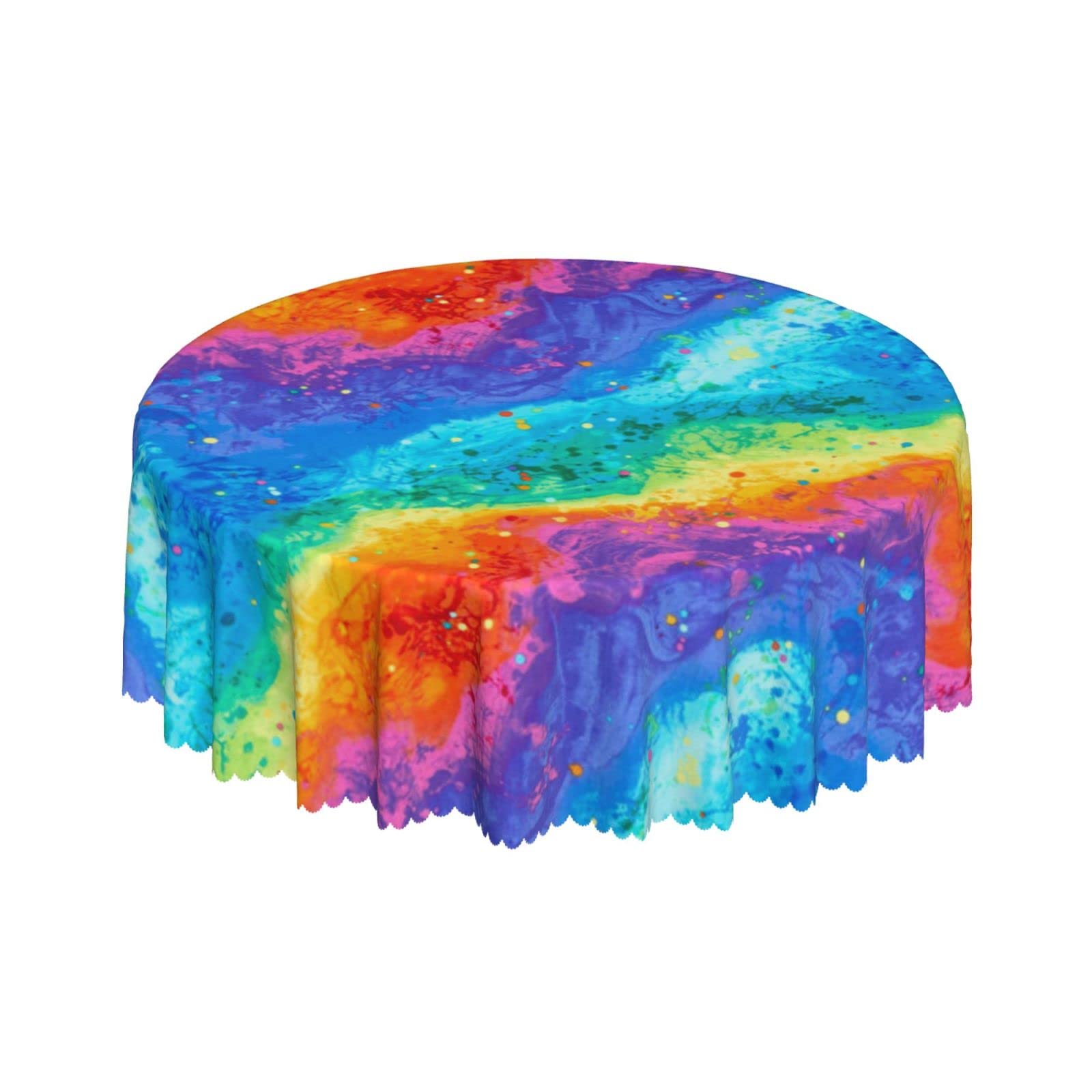 Lsjuee Tie Dye Rainbow Texture Round Tablecloth 60 Inch Printed Washable Tablecloth for Dining Party Holiday Fall Home Decorative