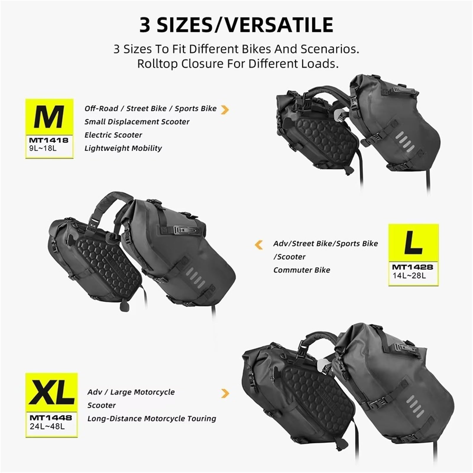Borsa Moto Borsa Da Sella Impermeabile Per Motore 18L 28L 48L Per Scooter ADV 2 Pezzi Borsa Sella Moto(Black-18L(2 pcs))