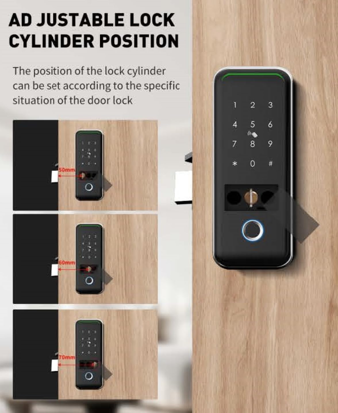 Smart Door Lock with Alloy Deadbolt | 5-in-1 Keyless Entry, Fingerprint Recognition, Touchscreen Keypad, IC Card, Remote in-App Entry and Monitoring and Comes with Mechanical Keys