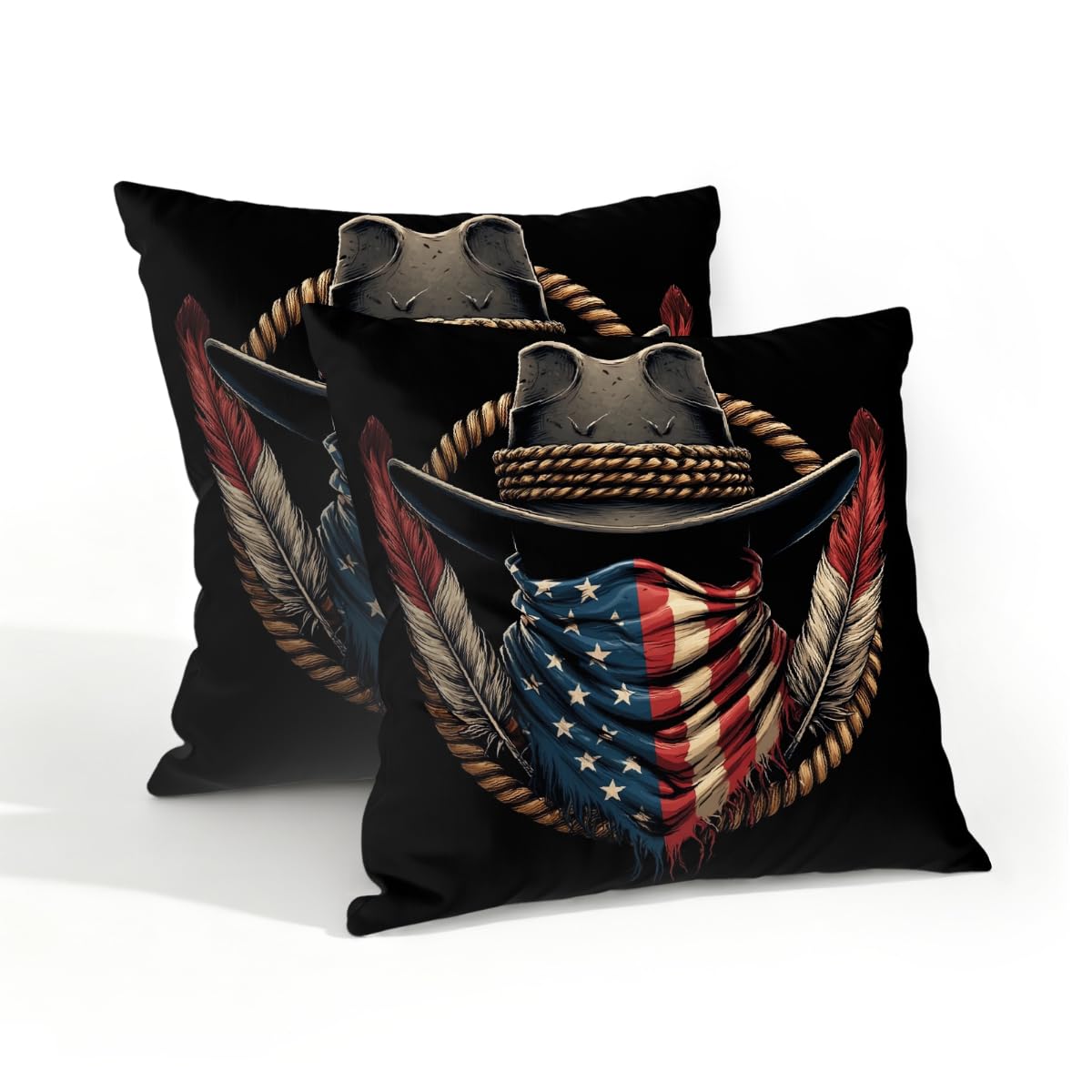 Outdoor Pillow Covers Waterproof Pillowcases 18x18in Set of 2 Western Cowboy Hat USA Flag Decorative Throw Cushion Case for Couch Sofa Garden Patio Furniture