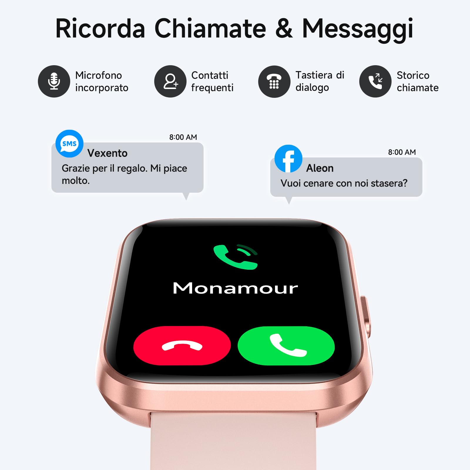 Smartwatch Uomo Donna con Chiamate Bluetooth, Alexa Integrato, 1.8” Orologio Smartwatch con 100 Sportive/Cardiofrequenzimetro/Sonno/SpO2, Impermeabil IP68 Fitness Tracker per iOS Android Regalo, Rosa