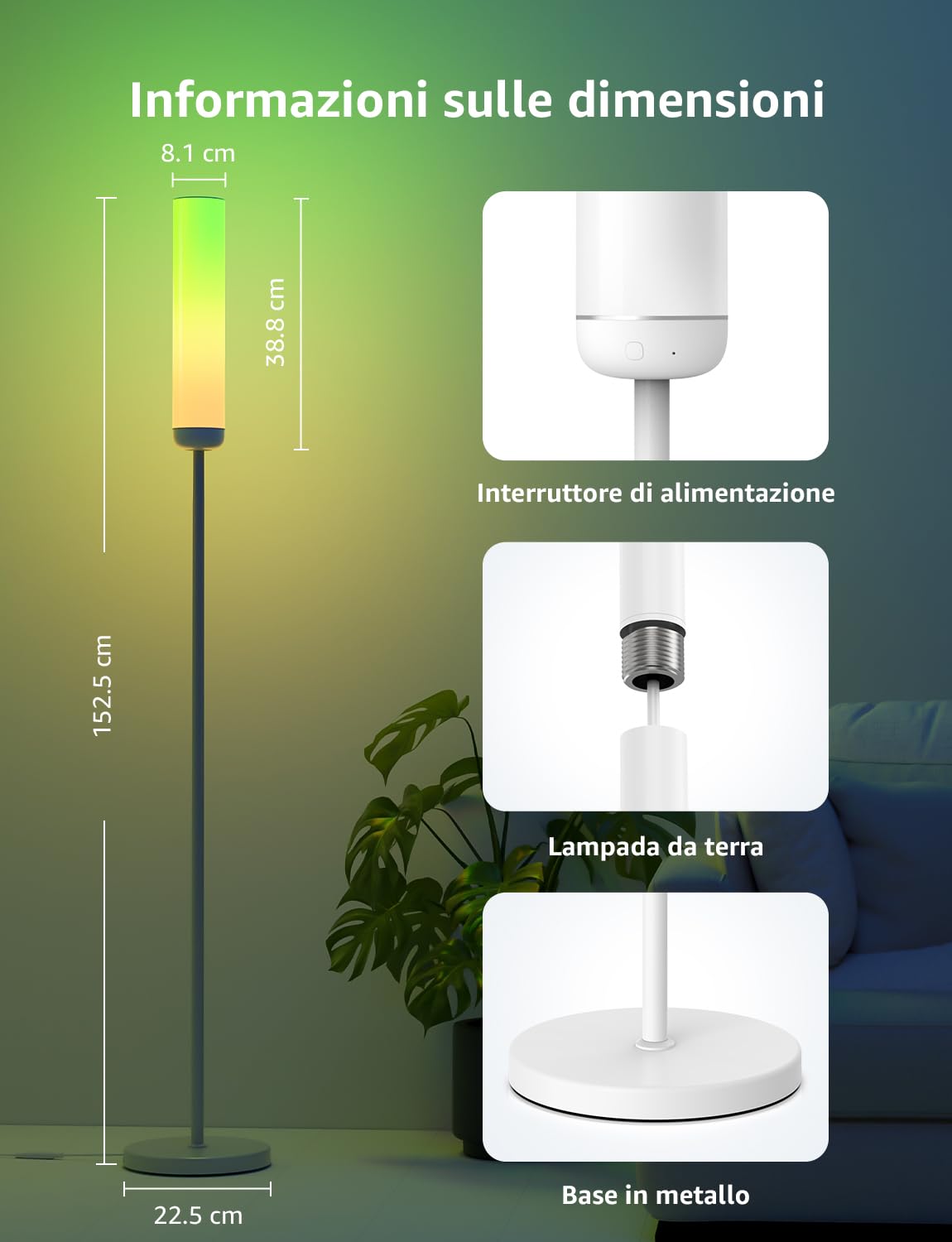 Lepro O1 AI Lampada da Terra,Piantana Moderna per Soggiorno,Musica Sincronizzazione per Festa,Gaming,TV,Compatibile Alexa/Google Home,Progettista Illuminazione AI Personalizzato,RGBIC,1800 Lumen