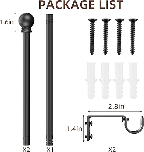 Miniatura 6 de Barras de cortina para ventana de 32 a 48 pulgadas, barras de cortina de empalme negras de 58 pulgadas, juego de cortineros de una sola ventana con