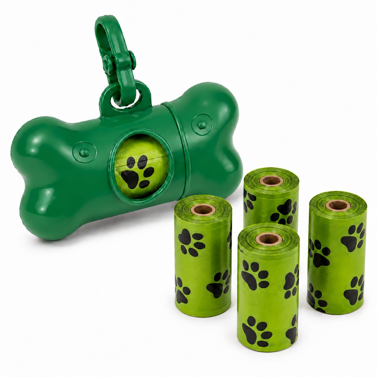 Dog Poo Bag Holder with Lead Clip & 75 Biodegradable Dog Poo Bags – Preloaded Dispenser Plus 4 Refill Rolls, 15 Bags per Roll, for Dog Walking