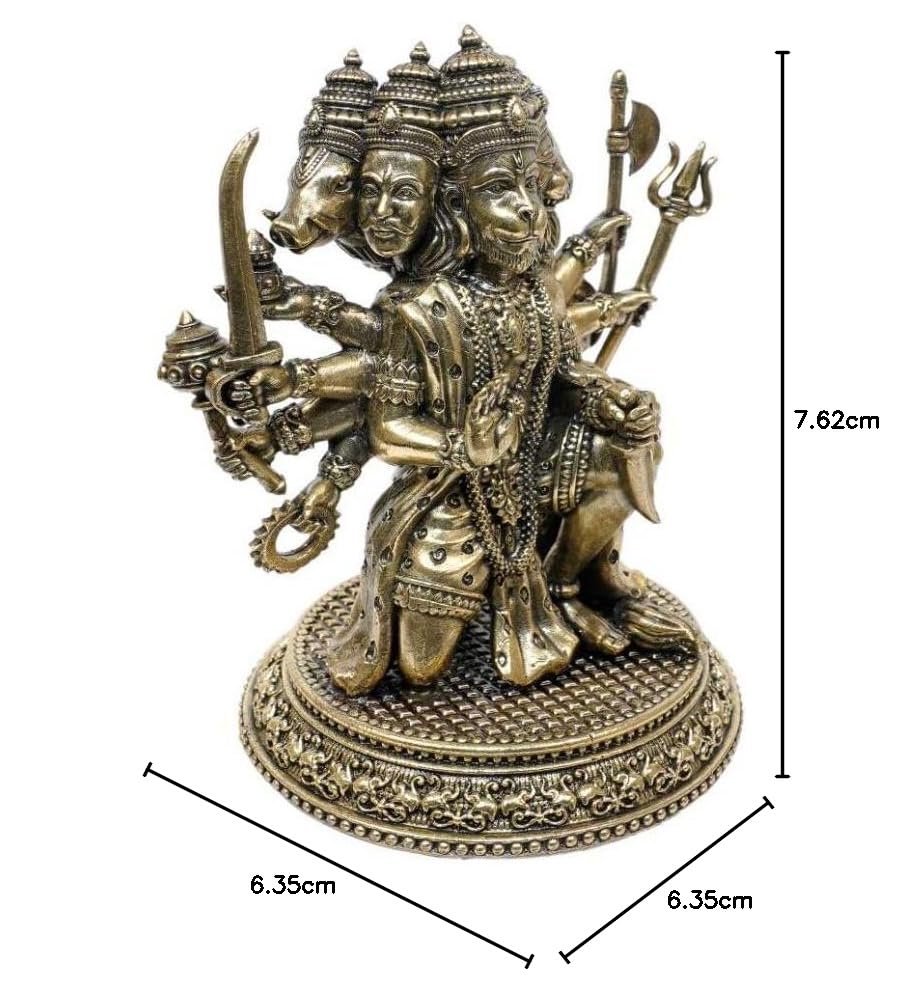 Image of Brass Panchmukhi Hanuman Statue Intricate Detailing Small Five-Faced BajrangBali Idol for Car Dashboard & Home Decor Pack of 1 (7 INCH)