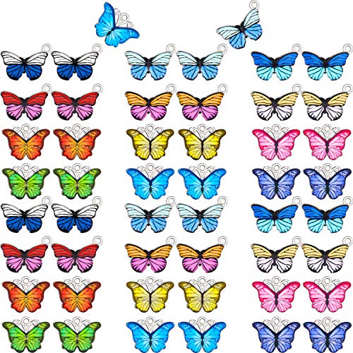 48 Pieces Alloy Butterfly Pendant Charms Colorful Oil Drop Pendant Charms Butterfly Jewelry Making Charms Necklace Bracelet Earring DIY Pendant Charms for Jewelry Making Supplies, 12 Colors