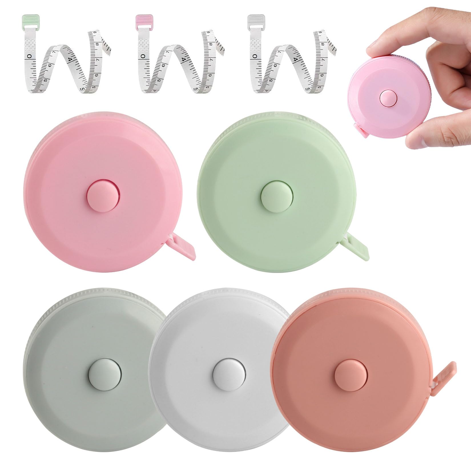 5 Pcs Cinta Metrica Costura, Métrica de Doble Cara Cinta de Costura Medir Cuerpo Retráctil, para Costura de Tela Cintura Sujetador Cuerpo Circunferencia Cabeza Sastre, 150 cm