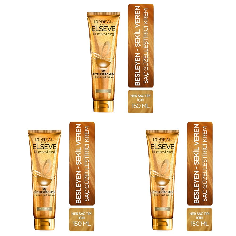 L’Oréal Paris Elseve Mucizevi Yağ Saç Güzelleştirici Krem (150 ml) - Her Saç Tipi İçin 3lü paket