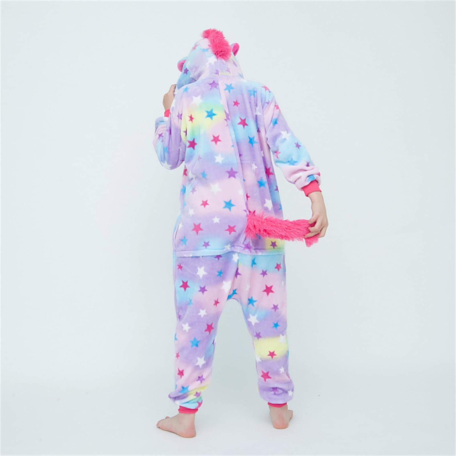 Unisex Kinder Einhorn Pyjamas Onesie Karton Animal Cosplay Fasching Kostüm Warm Gefüttert Body Overall Tier Nachtwäsche Karneval Weihnachten Xmas Pyjamas Sleepwear Jungen Mädchen
