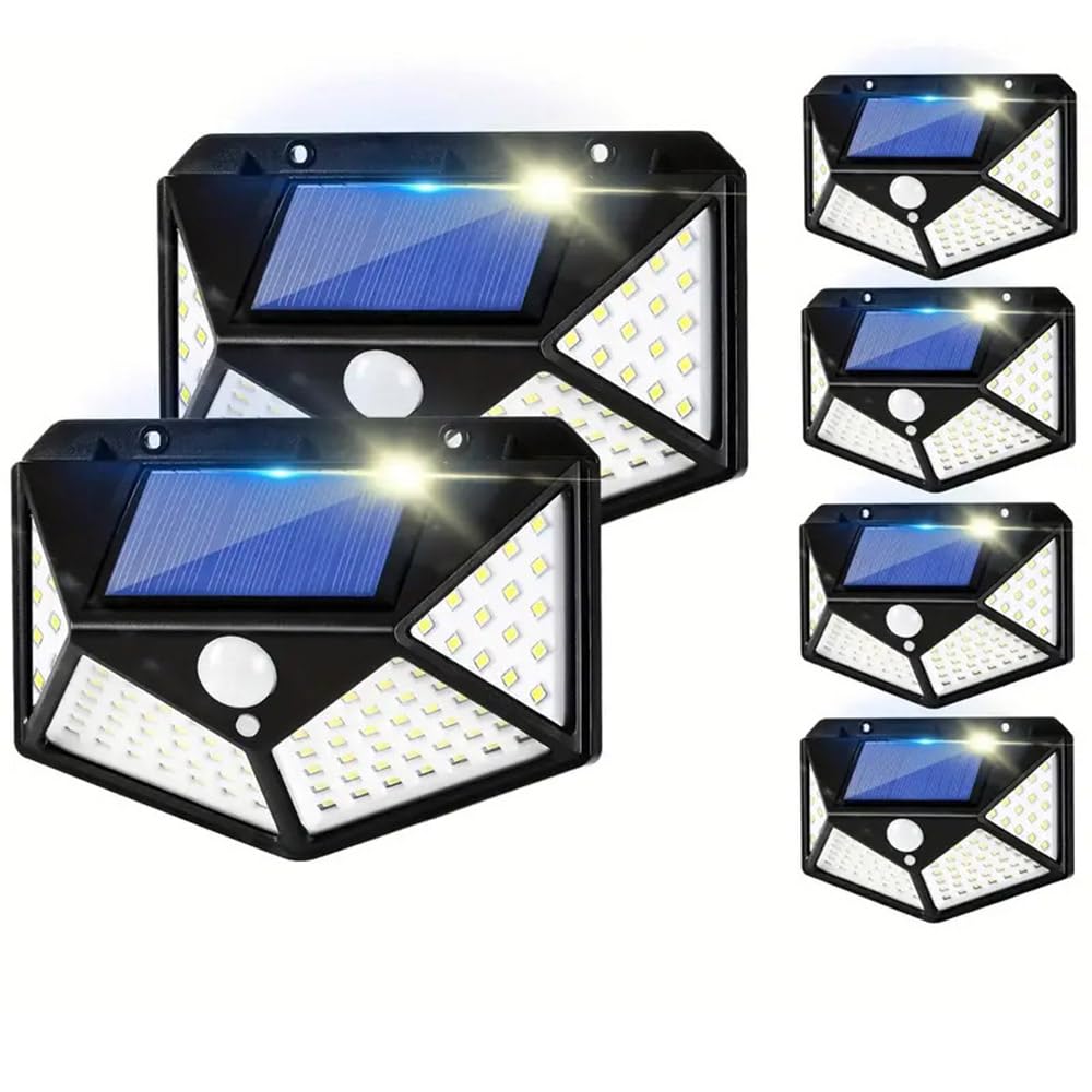 SET 6 PEZZI Lampade Luce Faretto Faro 100 LED Esterno Pannello Solare Energia Sensore Movimento Crepuscolare