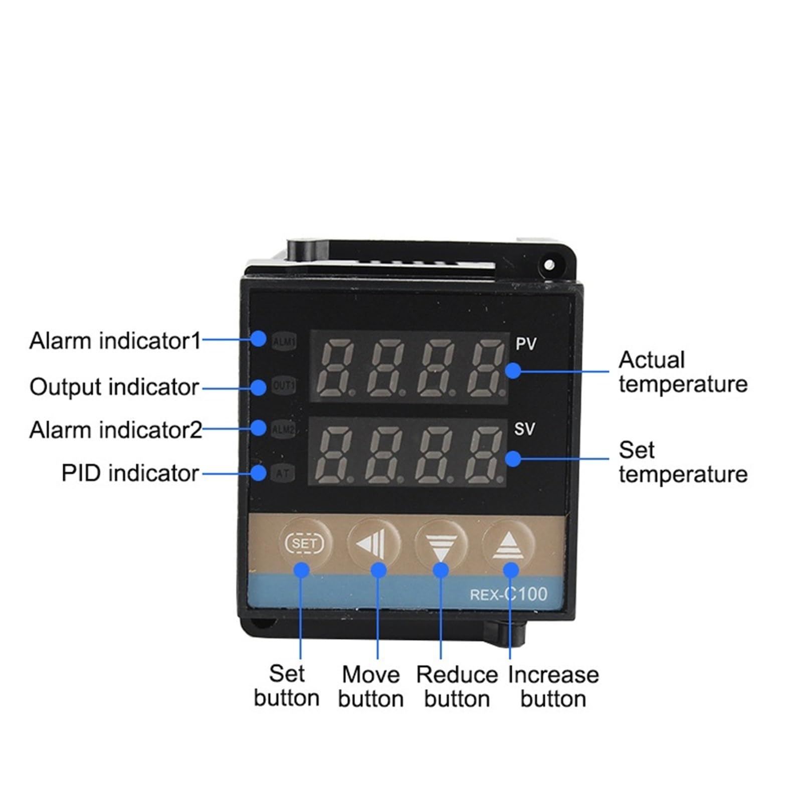 Allarme REX-C100 Kit regolatore di temperatura PID digitale da 110 V a 240 V da 0 a 1300 gradi con sensore sonda di tipo K(RELAY OUTPUT)