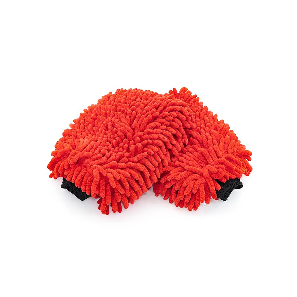 Premium Chenille Microfiber Knobby Wash Mitts - Perfect for Car Washing and Detailing; Scratch-Free, Lint-Free, Double-Sided, Plush, and Absorbent; Red (2-Pack)