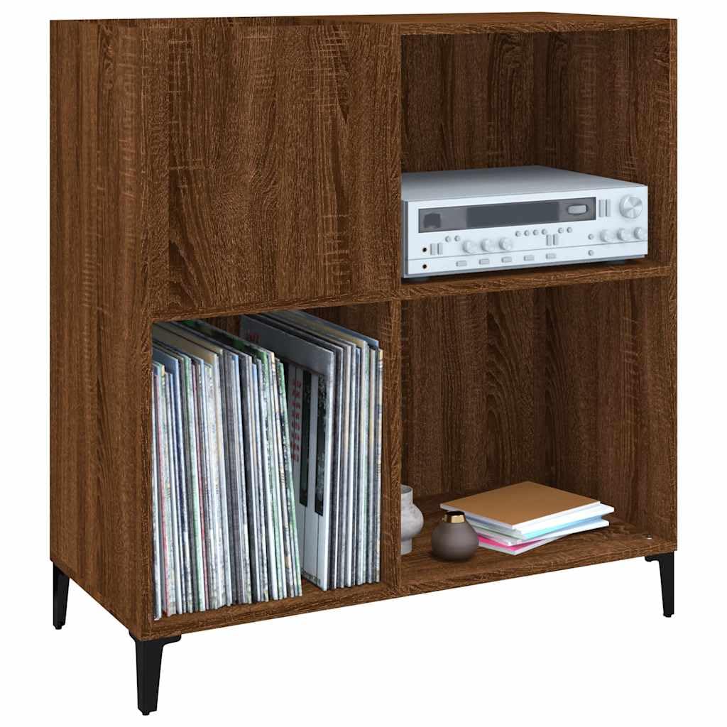 Armadietto per dischi in legno marrone effetto rovere, 84,5 x 38 x 89 cm, con gambe in metallo, spazioso armadio LP per dischi in vinile, piano superiore stabile per giradischi, anche