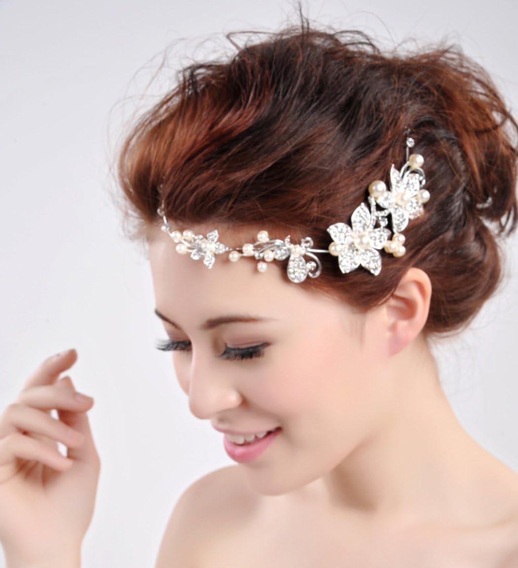 JUDIER Simulated Pearl Crystals Bridal Wedding Bridal Headband Tiara 1