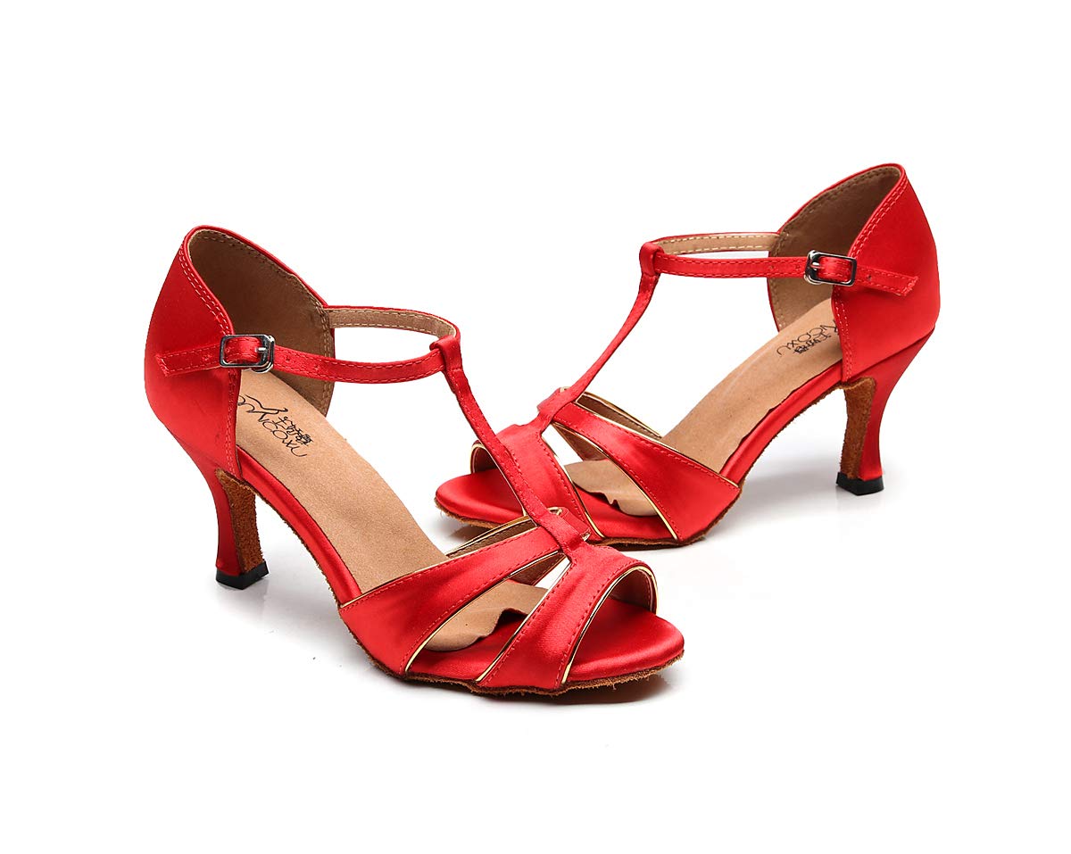 Goettin Dancine Ballroom Latin Social Salsa Tango Dance Shoes,Double-Layer Heel Tip,Premium Satin Ballroom Dance Shoes Women Heel Sandals Women Latin Salsa Bachata Performance Dance Shoes 7.5cm Heel
