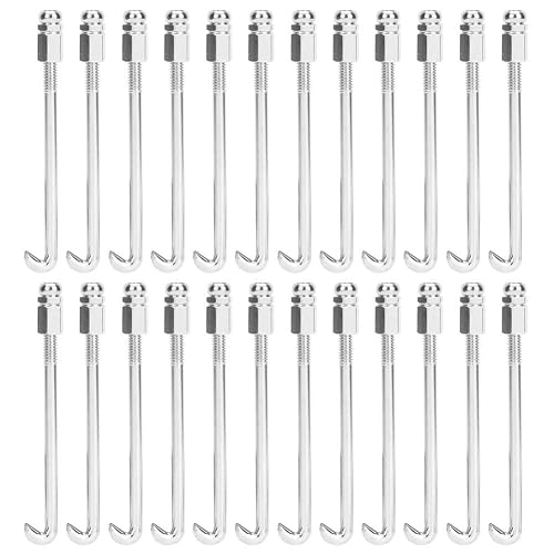 HilBeliFU 24Pcs Banjo Hooks Nuts Set, 2.5in Adjustable Metal Banjo Hook Brackets, Chrome Plated Round Hook Parts, Silver Musical Instrument Accessories for Ukulele