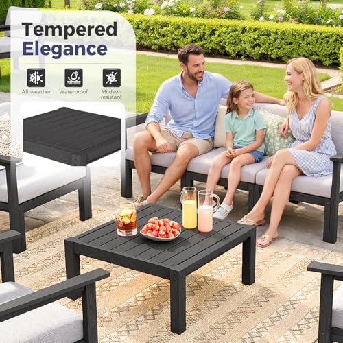 Image of Modular Outdoor Patio Conversation Set, 7-Piece L-Shaped Sectional Sofa Set with Coffee Tables & Thick Cushions, Easy Side Interlock, HIPS All-Weather Patio Furniture Set for Backyard, Deck, Poolside