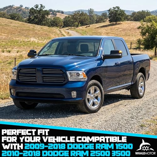 Image of Smoked Power Heated Tow Mirrors Compatible with 2009-2018 Dodge Ram 1500, 2010-2018 2500 3500, 2019-2024 Ram 1500 Classic Flip Up Extended Trailer Towing Side Mirrors with Puddle Light, Black Housing