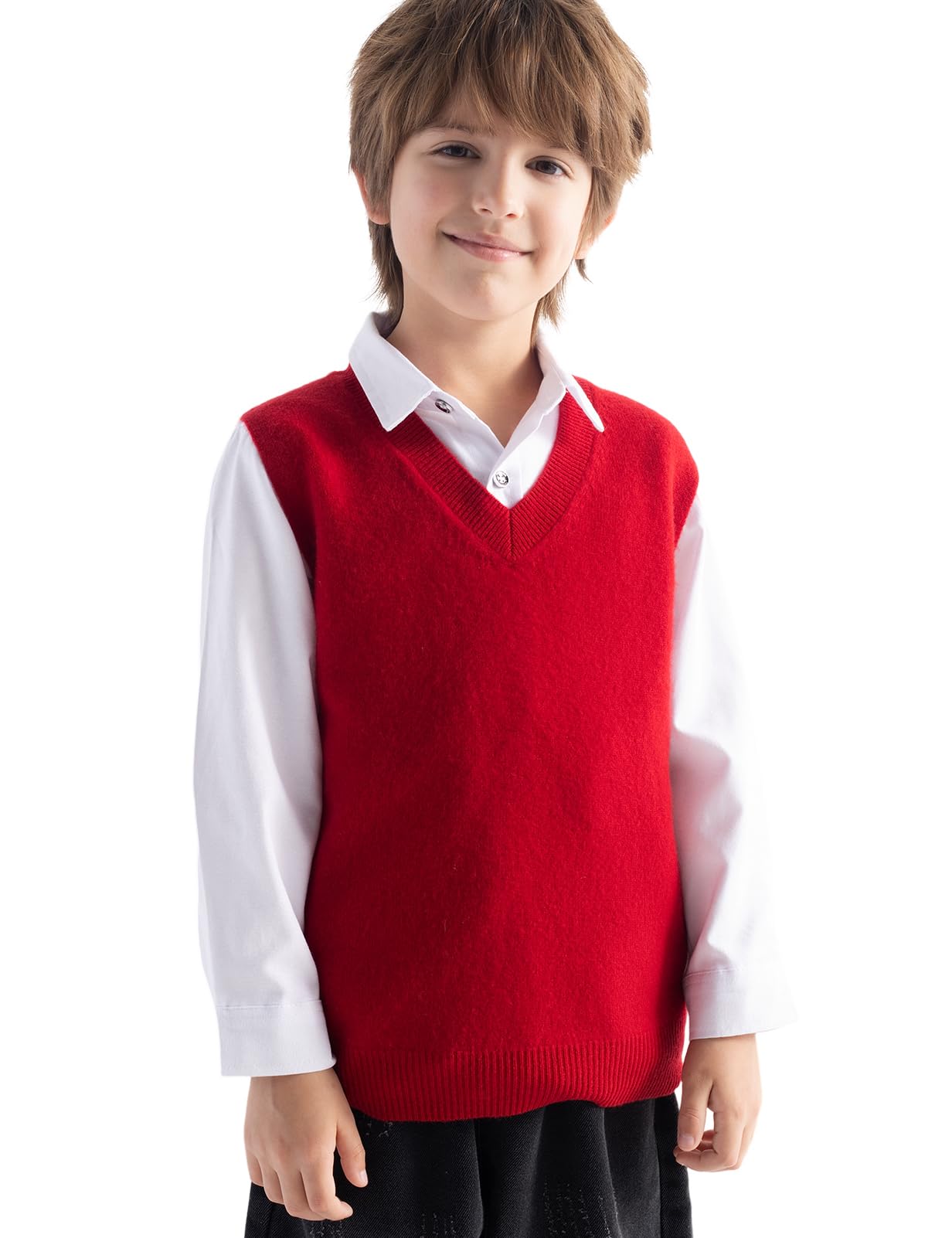 Chanyarn Jungen 100% Merinowolle Pullunder 2025 Herbst Winter Mädchen Lässig V-Ausschnitt ärmellos Strickpullover Weste