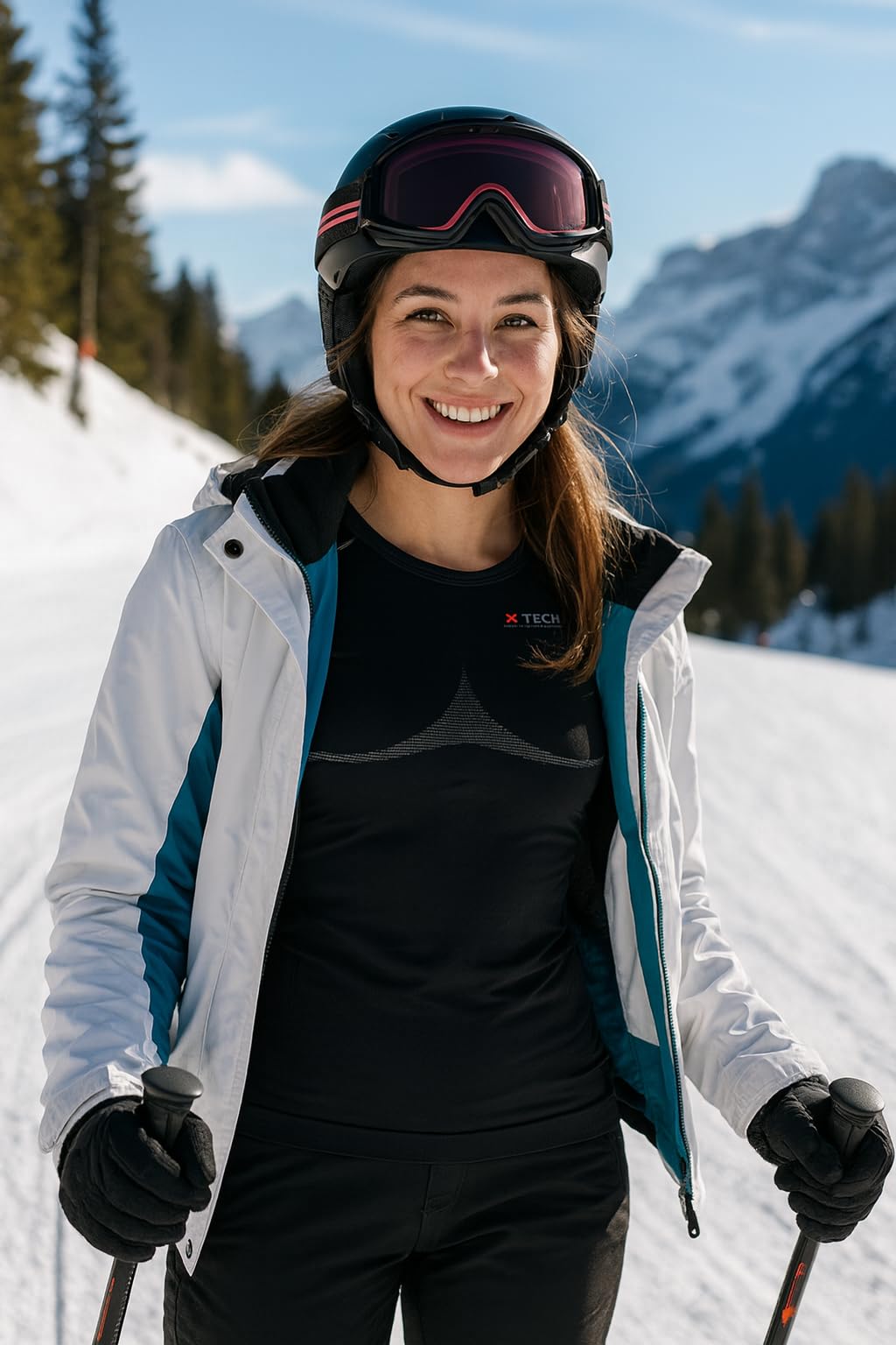 Generico Maglia Termica Donna Tecnica Nera Intima Maniche Lunghe Sportiva per Sci Moto Outdoor Lavoro Antivento Invernale Girocollo X-Dry Traspirante XTECH Made in Italy