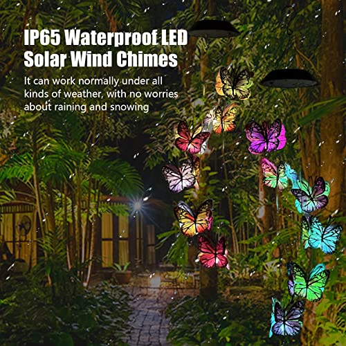 Qudai Carrilhão de vento solar LED borboleta ao ar livre pendurado sinos de vento lâmpada colorida l