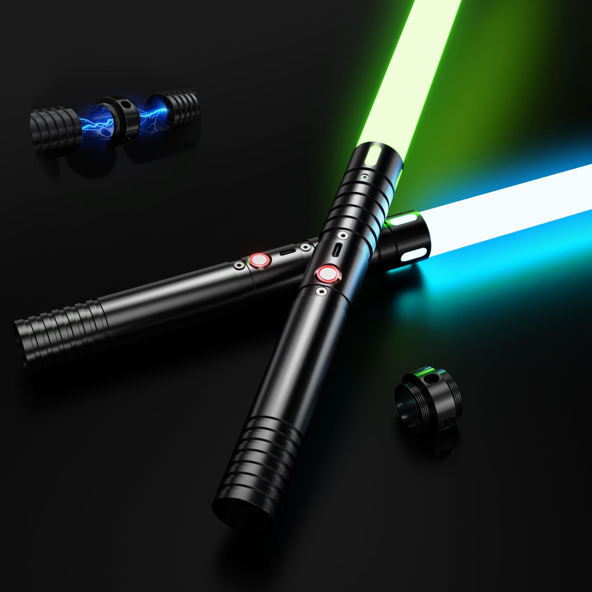 TQQALCYS Lightsabers, 2 in 1 Dueling Double Light Sabers, Type-C Rechargeable Sword with 20 RGB Colors 4 FX Sound Modes, Real Lightsaber for Adult