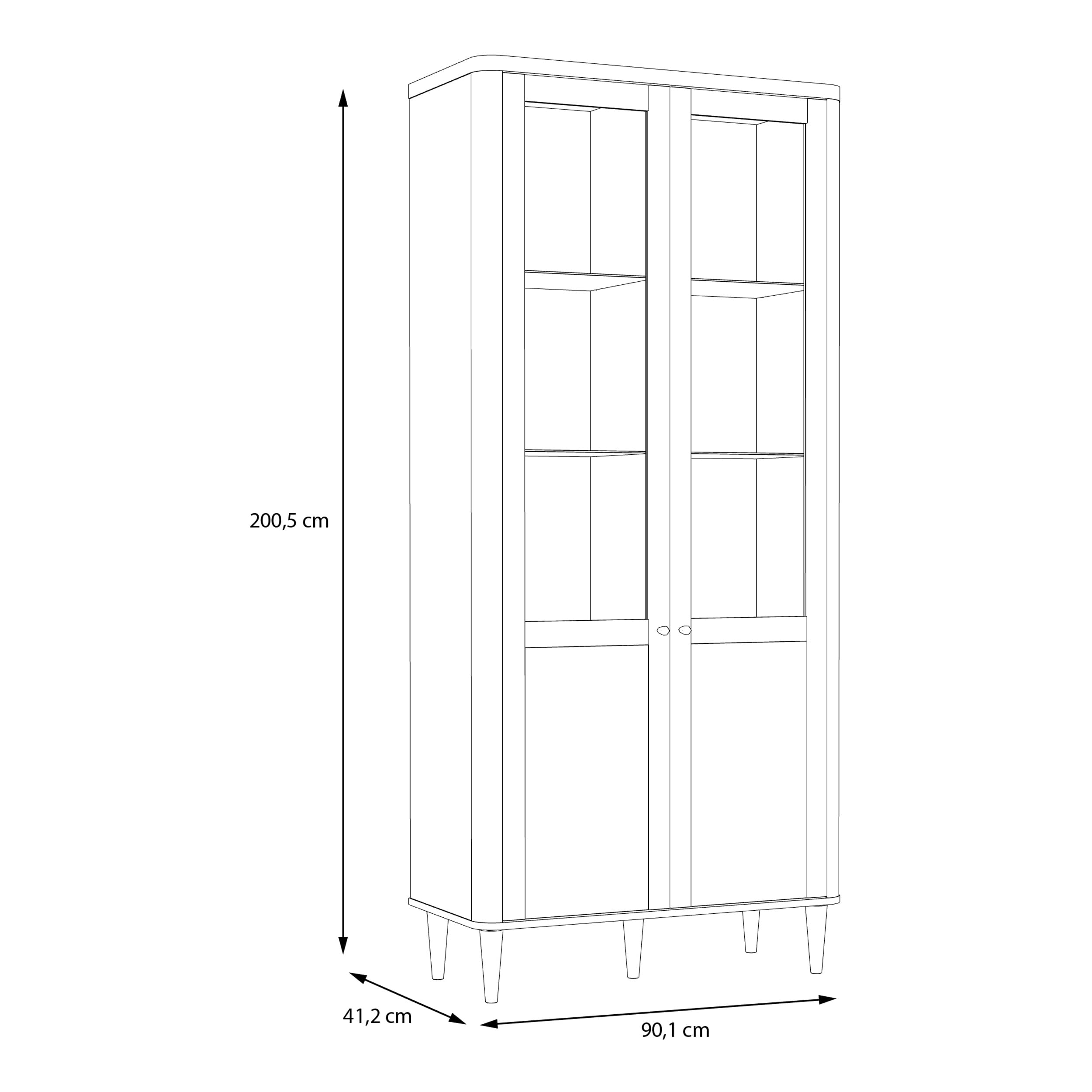 Forte LACETTI Vitrine 90, Moderne Wohnzimmervitrine mit Skandi Lamellen Design, 2-türig, Holzwerkstoff, Kaschmir | Beige mit Valencia Eiche Holzdekor, 90,1 cm breit x 200,5 cm hoch x 41,2 cm tief