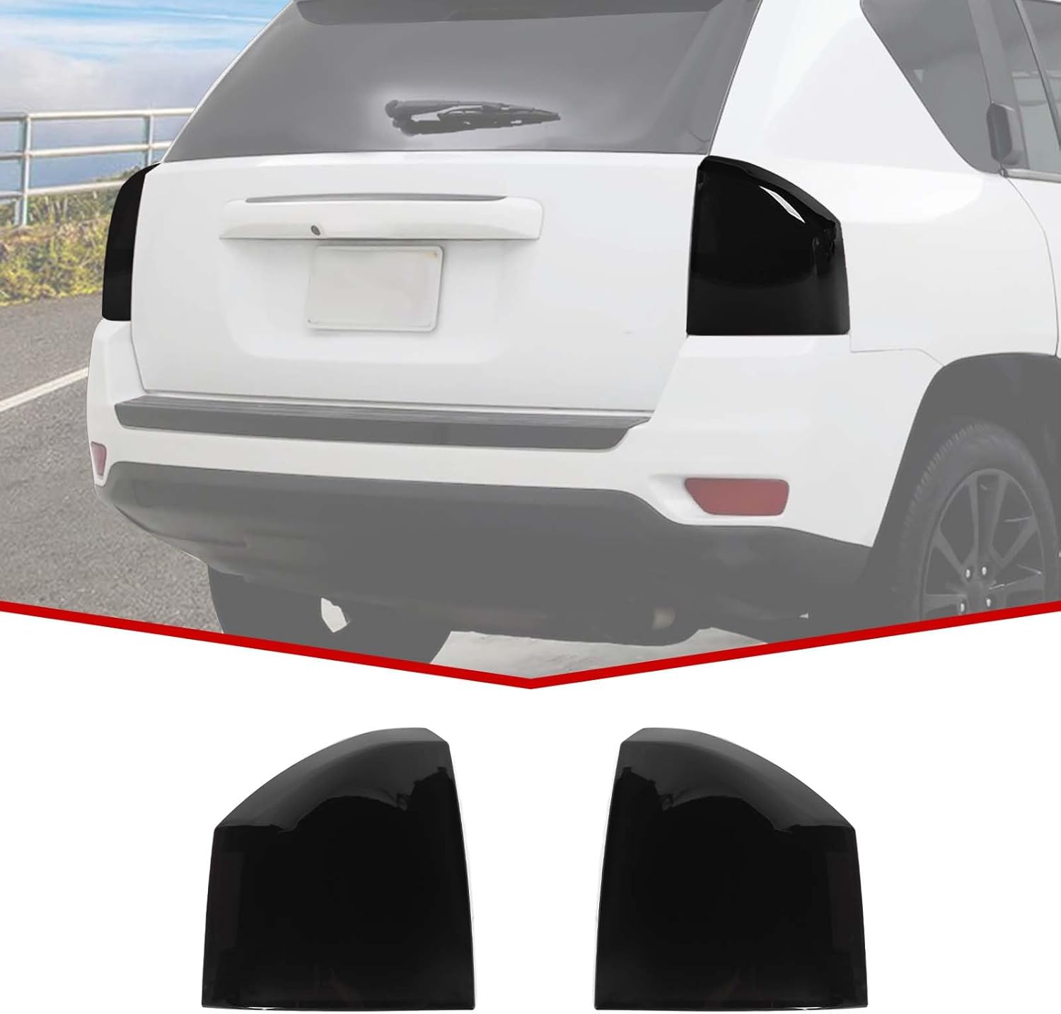 JeCar Taillight Trim Covers Smoked Brake Light Rear Lamp Guards Exterior Accessories Compatible with Jeep Compass 2011-2016, Black