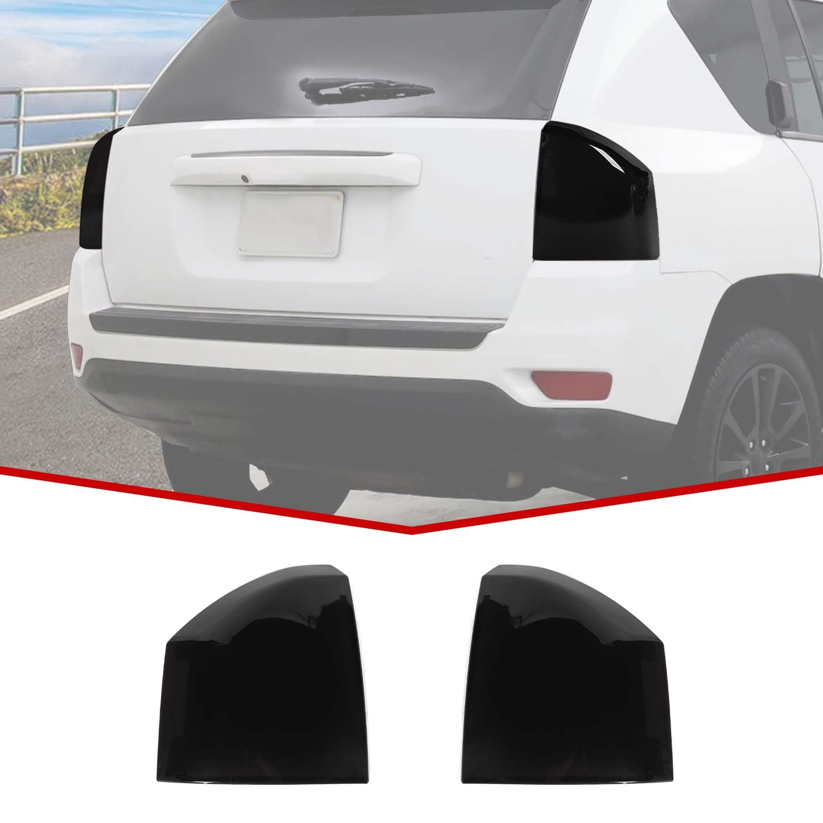 Photo 1 of JeCar Taillight Trim Covers Smoked Brake Light Rear Lamp Guards Exterior Accessories Compatible with Jeep Compass 2011-2016, Black
