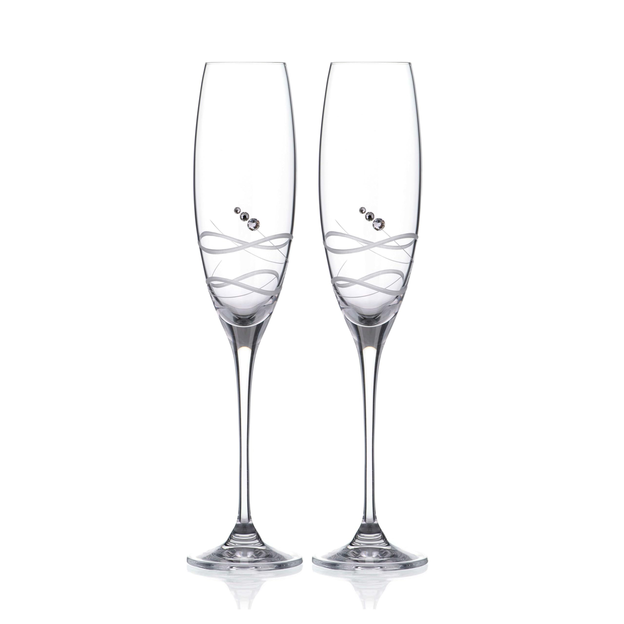 DIAMANTE Set di 2 Bicchieri Vino, Bicchieri da Champagne per Prosecco, con Cristalli Swarovski, Confezione Regalo