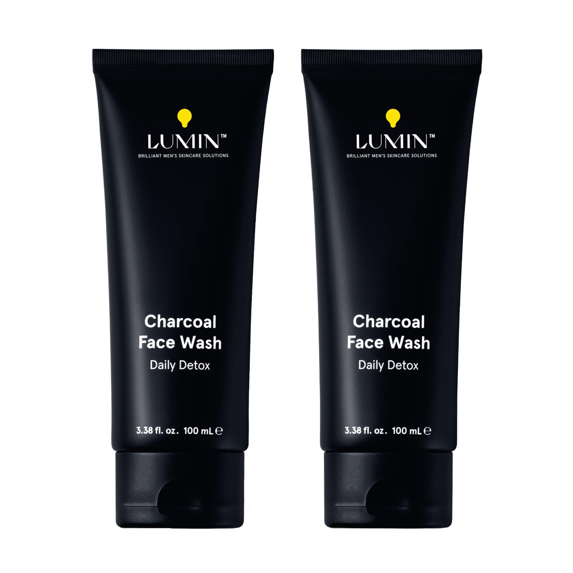 Lumin Charcoal Face Wash for Men, Daily Detox Cleanser, Hydrating Facial Wash w Activated Charcoal, Exfoliates & Unclogs Pores, Oil Control, Refreshing Skincare for Normal & Sensitive Skin, 2 Pack