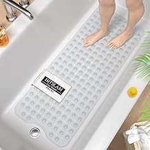 HITSLAM Non Slip Bath Mat for Tub, 101 x 40cm Extra Long Shower Mat Anti Mould, Machine Washable Bathroom Bathtub Mat with Suction Cups and Drain Holes, Soft on Feet, Clear