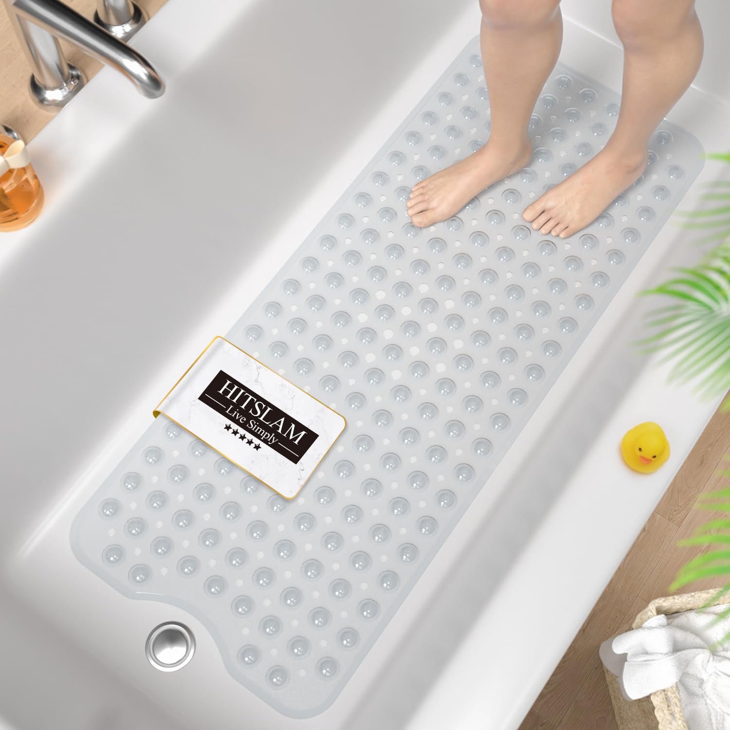 HITSLAM Non Slip Bath Mat for Tub 101 x 40cm Extra Long Shower Mat Anti Mould