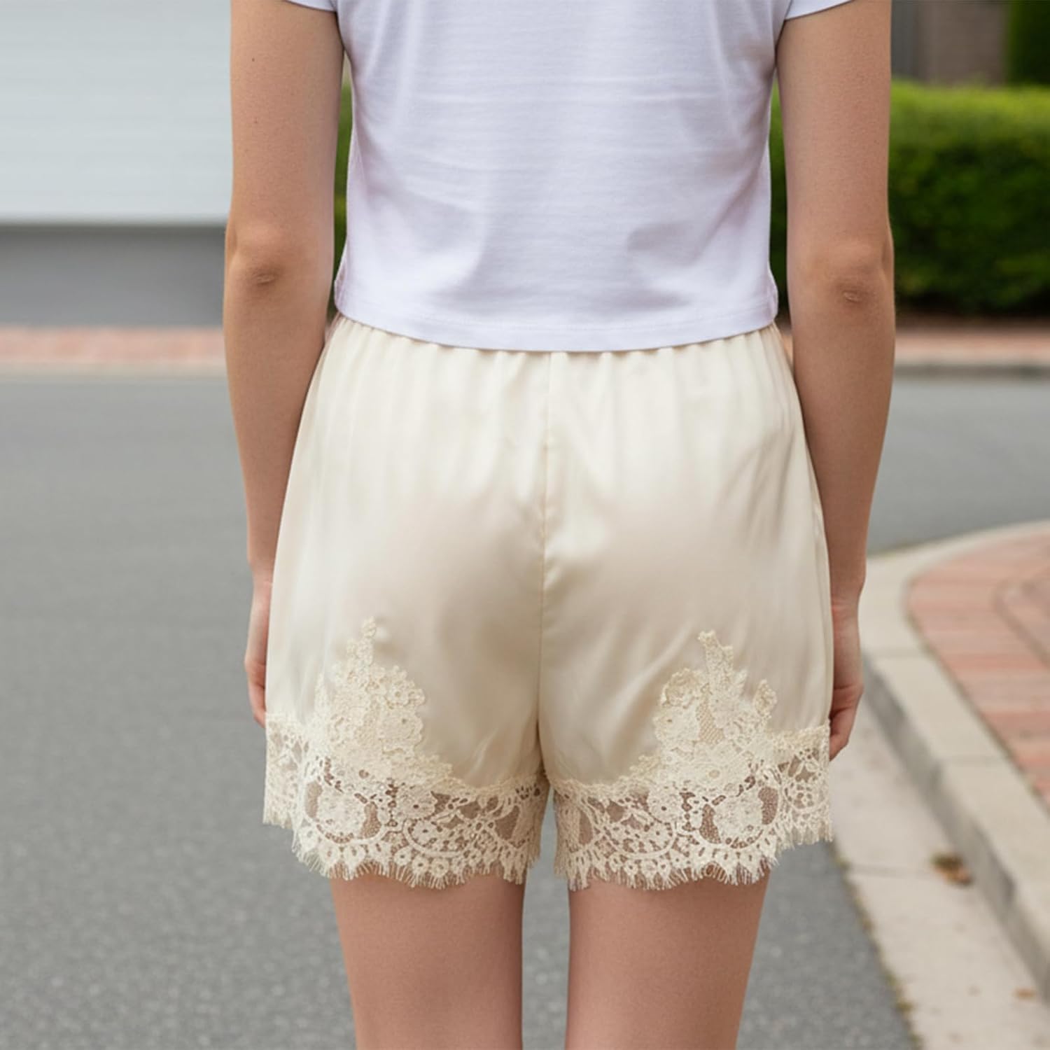 Women Silk Lace Shorts Satin Elastic Waist Lace Trim Mini Shorts Silk Patchwork Lounge Pettipants Slip Bottoms - Image 6