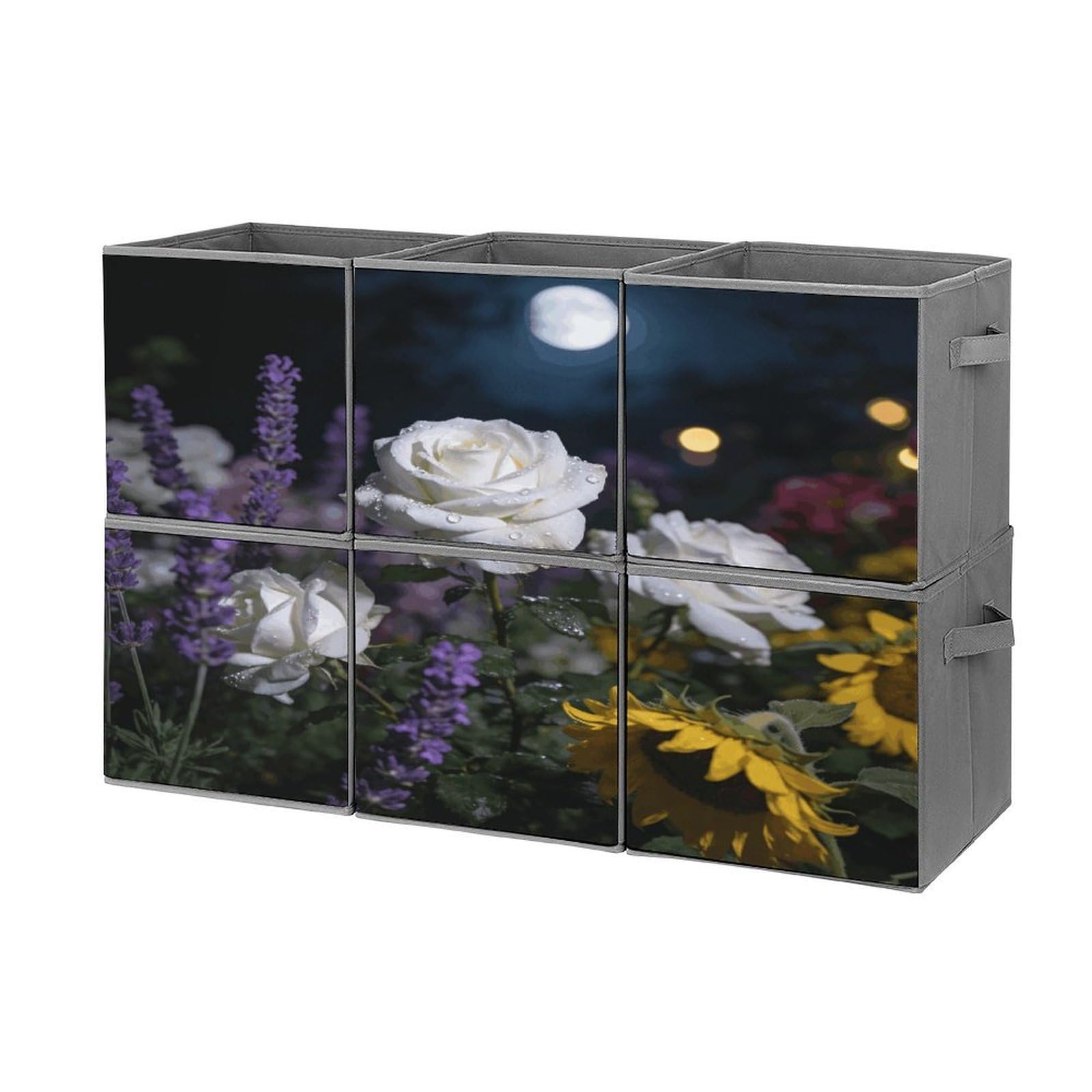 Fodpand Style Flowers At Night Cube Bins With Double Handles,Set Of 6 Cube Organizer, Stackable And Foldable Storage Bins For Organization, Closet, Shelves, Offices