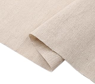 Tissu en Lin Naturel et Coton - 100 cm x 150 cm - Vendu au Mètre - Brodé - Décoratif - Pour Bricolage, Artisanat, Vêtements, Nappe, Décoration