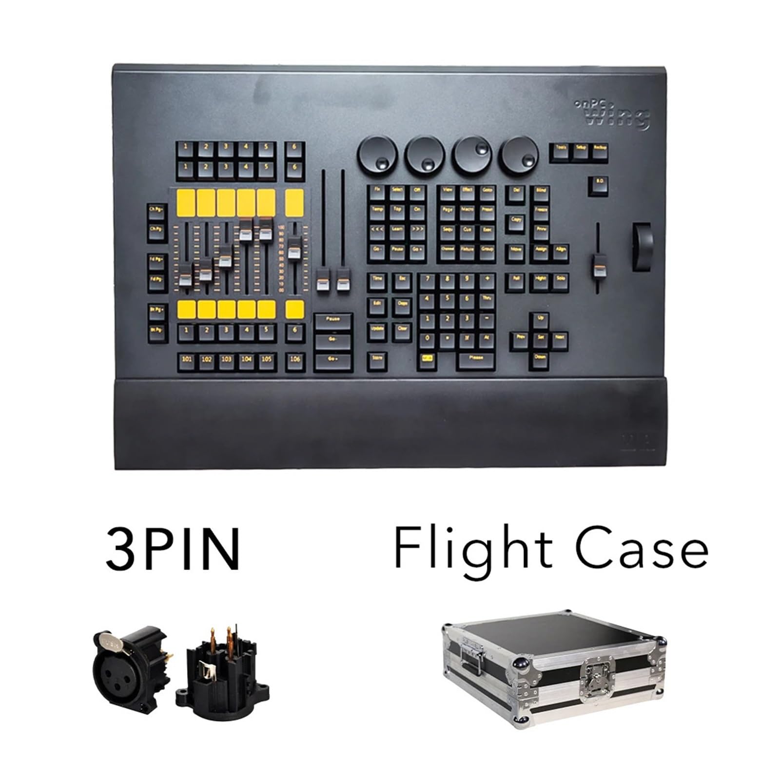 DMX-Controller, Software Command Wing Controller Connect for Bühnenbeleuchtung Moving Head Beleuchtung 2048 Parameter Fader für Lichtshows(3PIN Flight Case)
