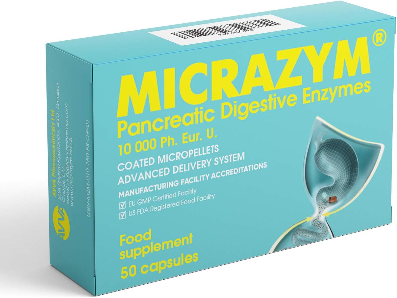 MICRAZYM 10,000 Ph.Euro.U 50 Capsules – Super Strength Pancreatic Digestive Enzymes Supplement – Our Unique Two-Stage Protect & Precision delivery Micro-Pellet System